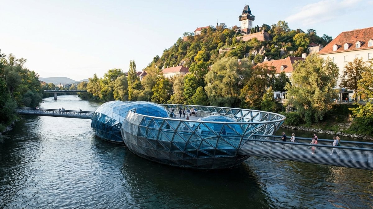 Murinsel Graz: Die schwimmende Muschel